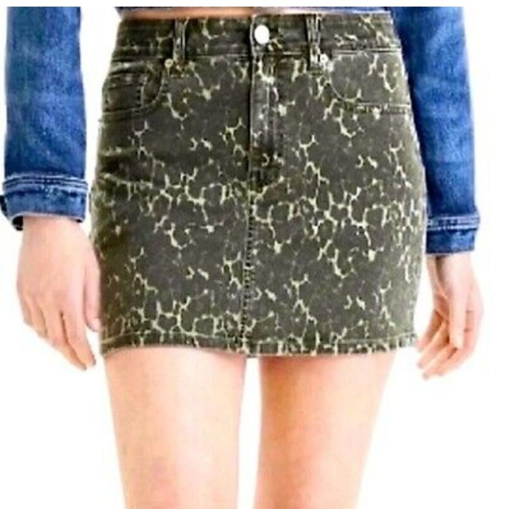 American Eagle Green Cheetah Next Level Stretch Hi-Rise Mini Jean Skirt-2